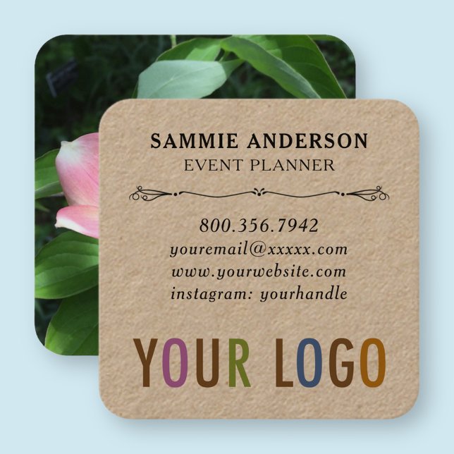 Kraft Square Business Cards with Rounded Corners (MISOOK Kraft Rounded Square Business Cards with Logo and Photo)