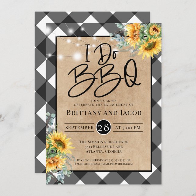 Kraft String Lights Floral I Do BBQ Engagement Inv Invitation (Front/Back)