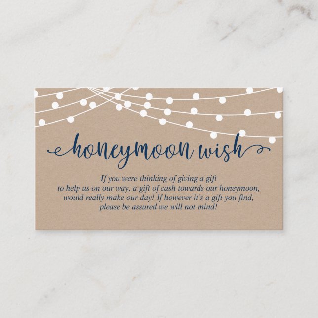 Kraft string lights, Navy Blue, Honeymoon Wish Enclosure Card (Front)