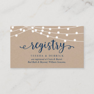 Kraft string lights, Navy Blue, Wedding Registry Enclosure Card