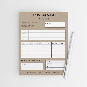 Kraft Style Simple Small Business Sales Invoice Custom Letterhead