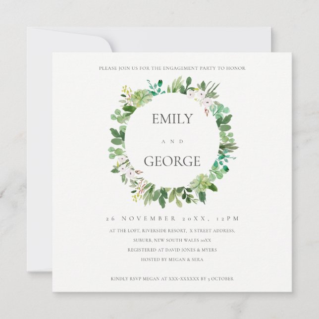 KRAFT SUCCULENT WREATH FOLIAGE ENGAGEMENT INVITE (Front)