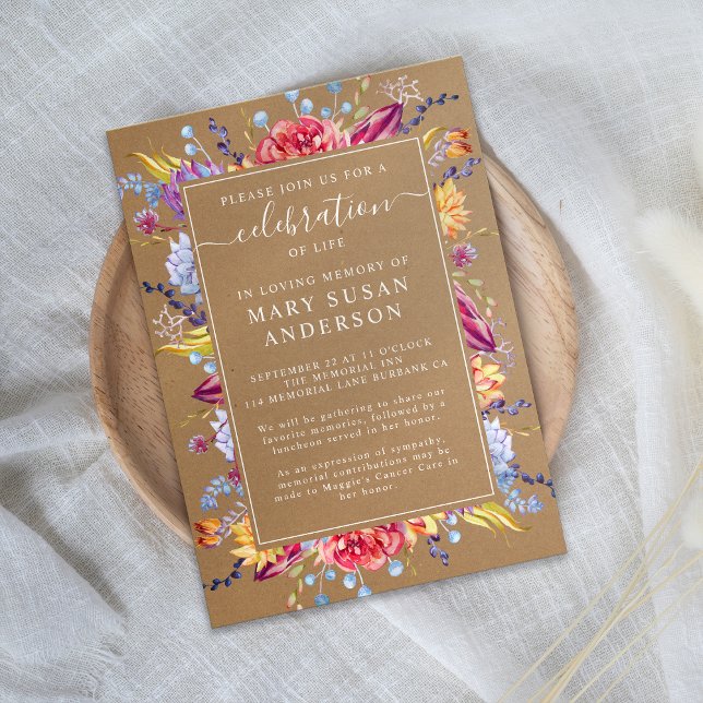 Kraft Succulents Celebration of Life Memorial Invitation (Creator Uploaded)