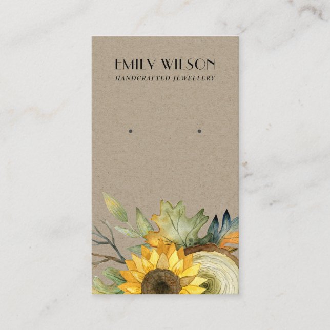KRAFT SUNFLOWER FALL AUTUMN STUD EARRING DISPLAY BUSINESS CARD (Front)