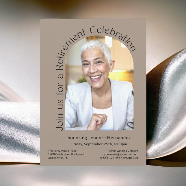 Kraft Tan Simple Photo Arch Retirement Party Invitation (Available as printed and paperless digital download!)
