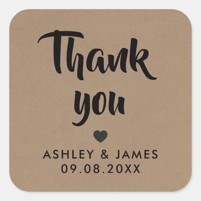 Kraft Thank You Stickers, Wedding Thank You, Kraft Square Sticker (Front)