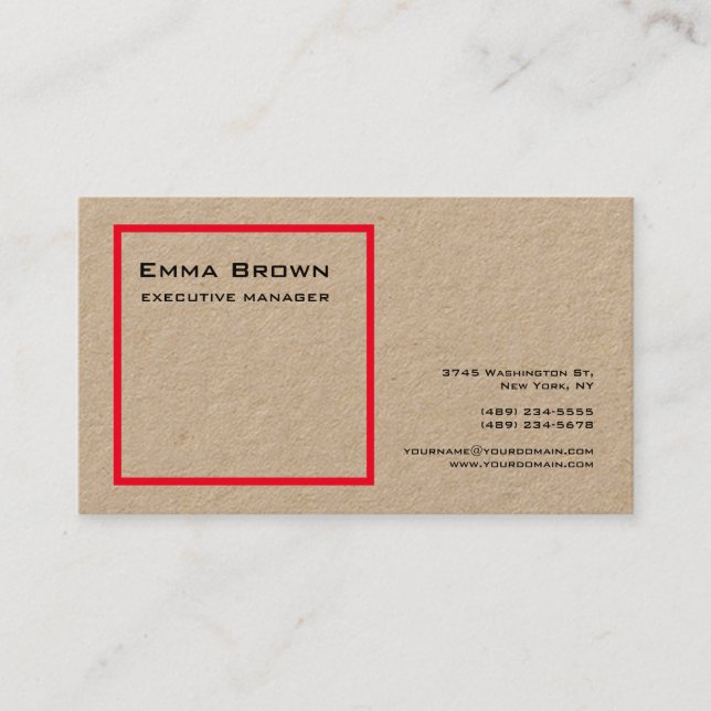 Kraft Trendy Modern Elegant Red Plain Minimalist Business Card (Front)