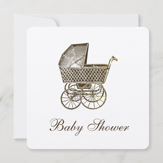 KRAFT VINTAGE BABY PRAM | BABY SHOWER INVITATION (Front)