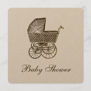 KRAFT VINTAGE BABY PRAM   BABY SHOWER INVITATION