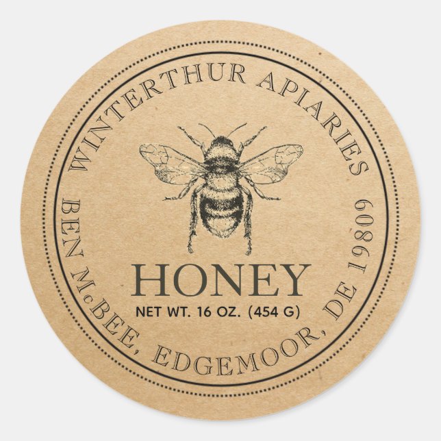 Kraft Vintage Bee Honey Label  (Front)