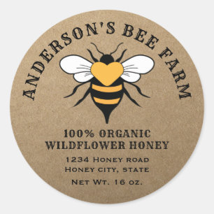 Kraft vintage bee logo honey jar classic round sticker