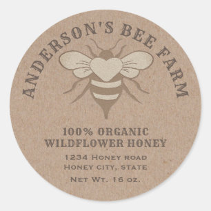 Kraft vintage bee logo honey jar classic round sticker