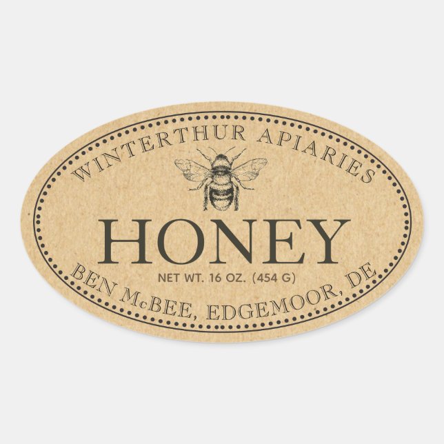 KRAFT VINTAGE BEE OVAL HONEY LABEL (Front)