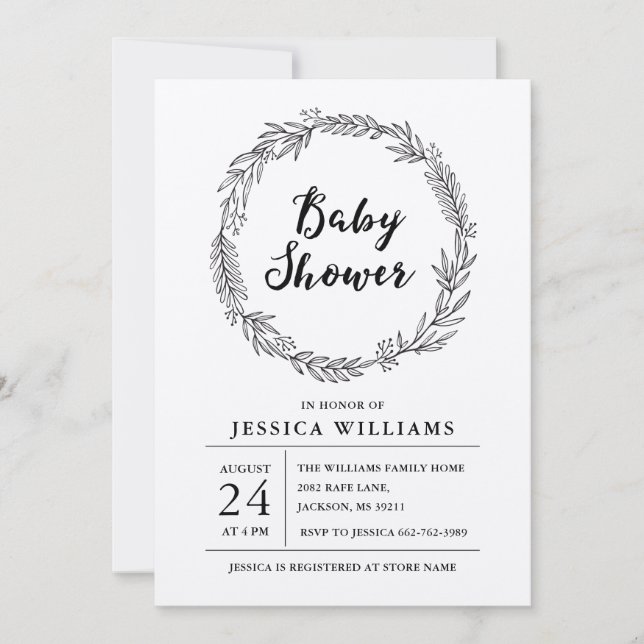 Kraft Vintage Rustic Wreath Baby Shower Invitation (Front)