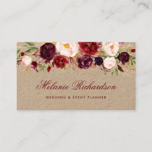 Kraft Watercolor Burgundy Marsala Floral Business Card