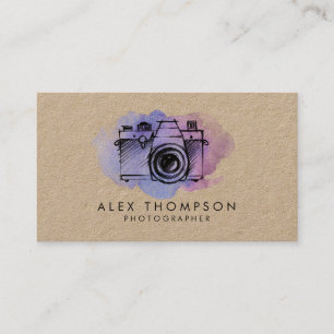 Kraft Watercolor Camera Photographer Business Card
