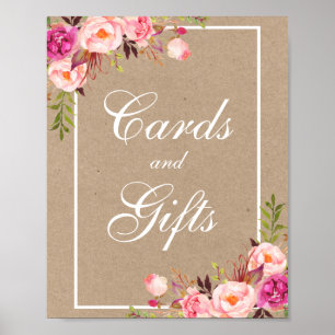 Kraft Watercolor Floral Pink Wedding Cards Gifts Poster