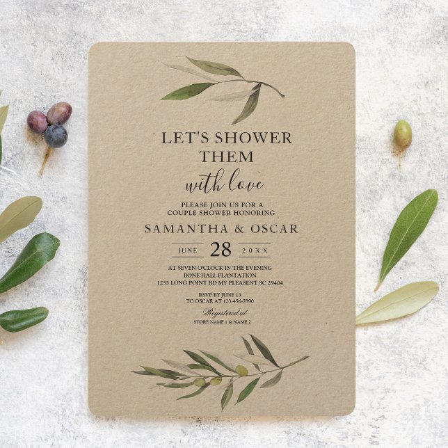 Kraft Watercolor Green Olive Branch  Invitation (Creator Uploaded)