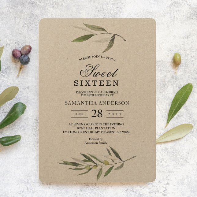Kraft Watercolor Green Olive Branch  Invitation (Creator Uploaded)