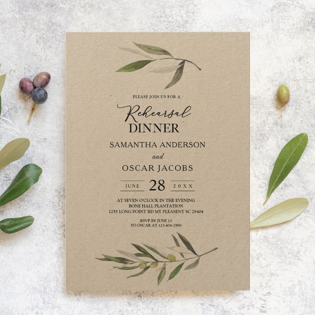 Kraft Watercolor Green Olive Branch  Invitation (Creator Uploaded)