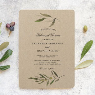 Kraft Watercolor Green Olive Branch Invitation