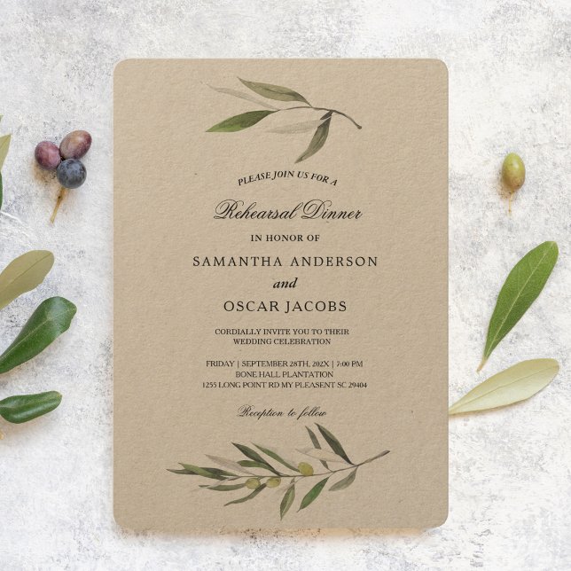 Kraft Watercolor Green Olive Branch  Invitation (Creator Uploaded)