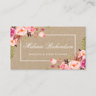 Kraft Watercolor Pink Floral Business Card