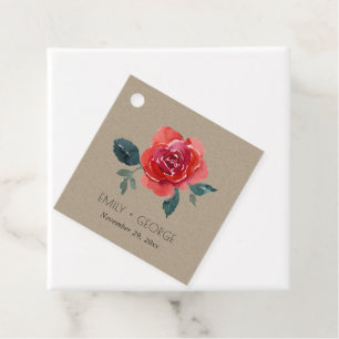 KRAFT WATERCOLOR RED GREEN ROSE FLORAL WEDDING FAVOUR TAGS