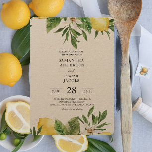 Kraft Watercolor Yellow Lemons & Leaf   Invitation