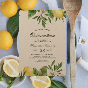 Kraft Watercolor Yellow Lemons & Leaf   Invitation