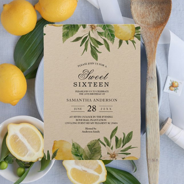 Kraft Watercolor Yellow Lemons & Leaf   Invitation (Creator Uploaded)