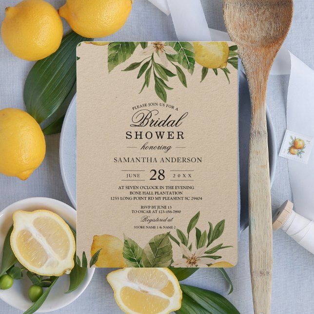 Kraft Watercolor Yellow Lemons & Leaf   Invitation (Creator Uploaded)