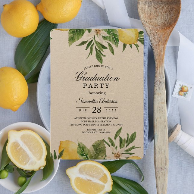 Kraft Watercolor Yellow Lemons & Leaf   Invitation (Creator Uploaded)