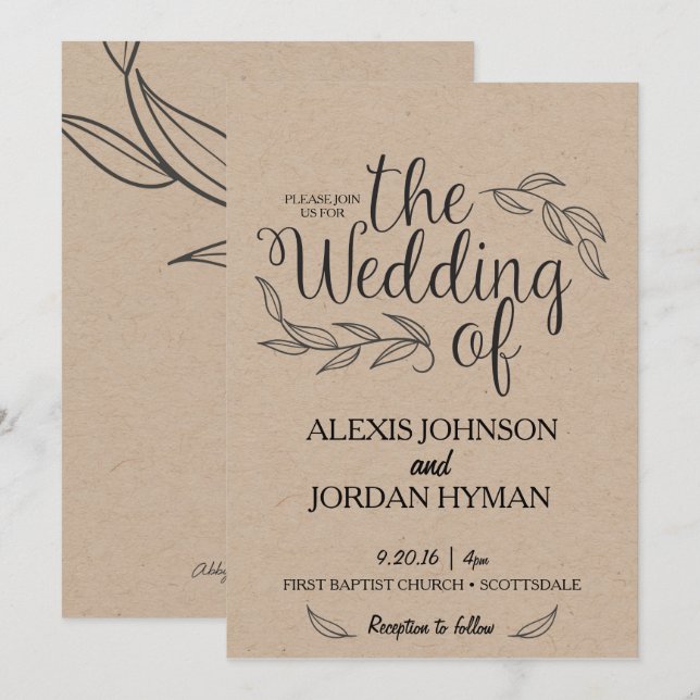Kraft Wedding Invitation (Front/Back)