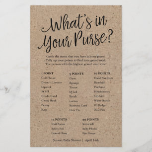 Kraft What's in Your Purse Baby Shower Game Card