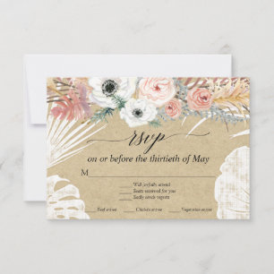 Kraft White Floral Boho Pampas Grass Palm RSVP Card
