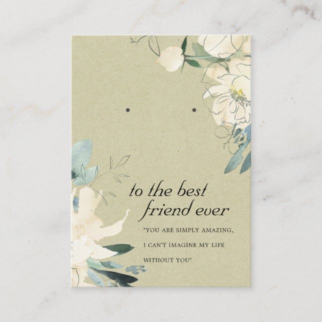 KRAFT WHITE FLORAL FRIEND EARRING DISPLAY CARD (Front)