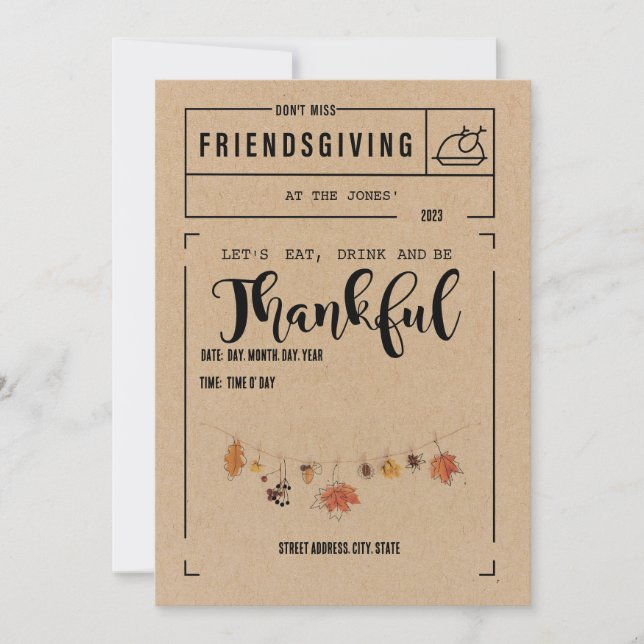 Kraft / White Friendsgiving Invitation (Front)