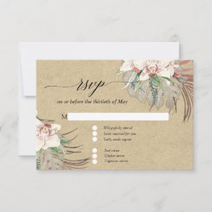 Kraft White Orchid Floral Tropical Foliage RSVP Card