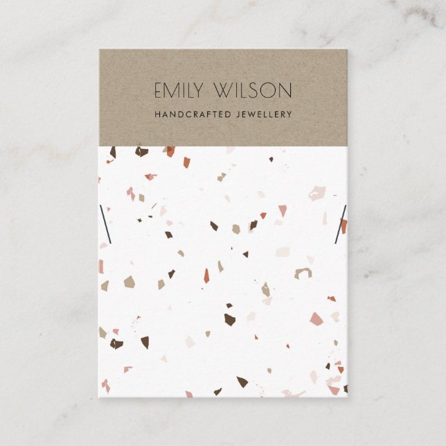 KRAFT WHITE TERRAZZO TEXTURE NECKLACE DISPLAY LOGO BUSINESS CARD (Front)