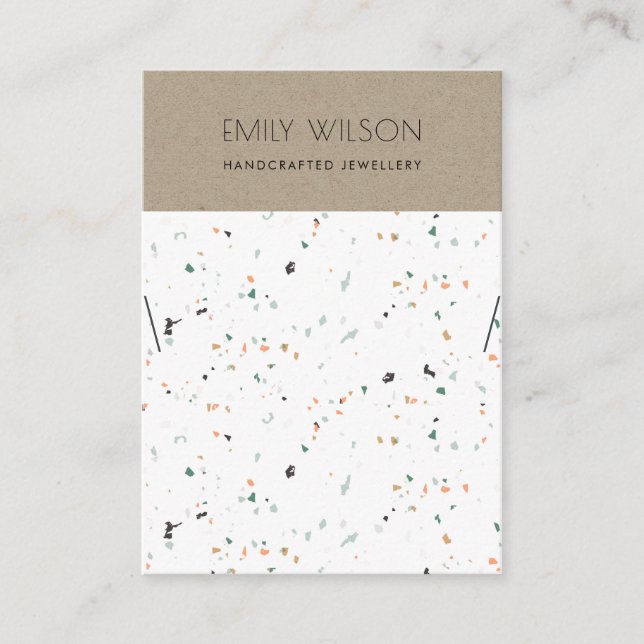 KRAFT WHITE TERRAZZO TEXTURE NECKLACE DISPLAY LOGO BUSINESS CARD (Front)