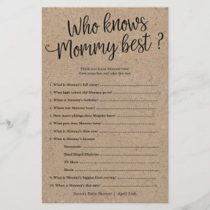 Kraft Who Know's Mummy Best Shower Paper Game Card