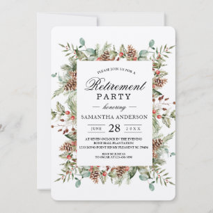 Kraft Winter Green Pine Cone Frame Invitation