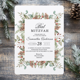 Kraft Winter Green Pine Cone Frame Invitation