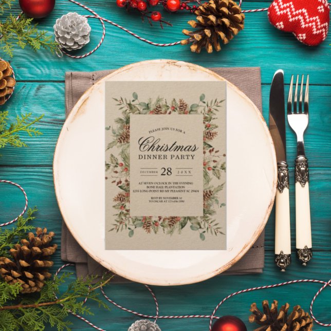 Kraft Winter Green Pine Cone Frame Invitation (Creator Uploaded)