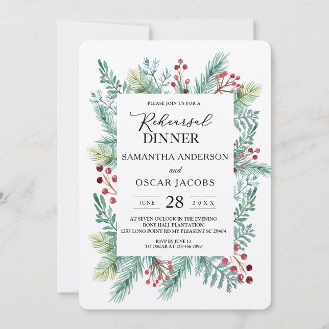 Kraft Winter Leaf Frame Greenery Invitation (Front)