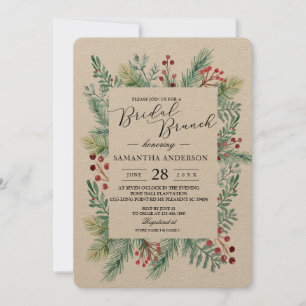 Kraft Winter Leaf Frame Greenery Invitation