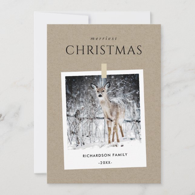 KRAFT WINTER PHOTO SNOW DEER MERRIEST CHRISTMAS HOLIDAY CARD (Front)