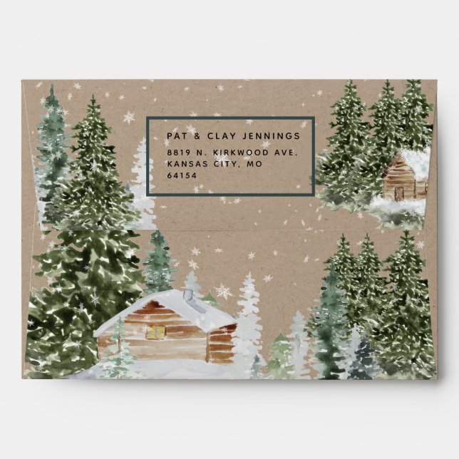 Kraft Winter Woodland Log Cabin Holiday Envelope (Back (Top Flap))