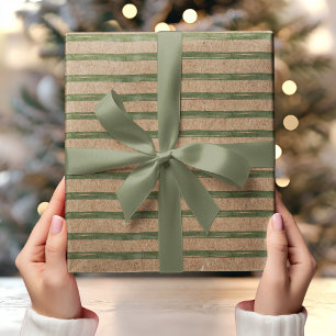 Kraft with Green Stripes Watercolor  Wrapping Paper